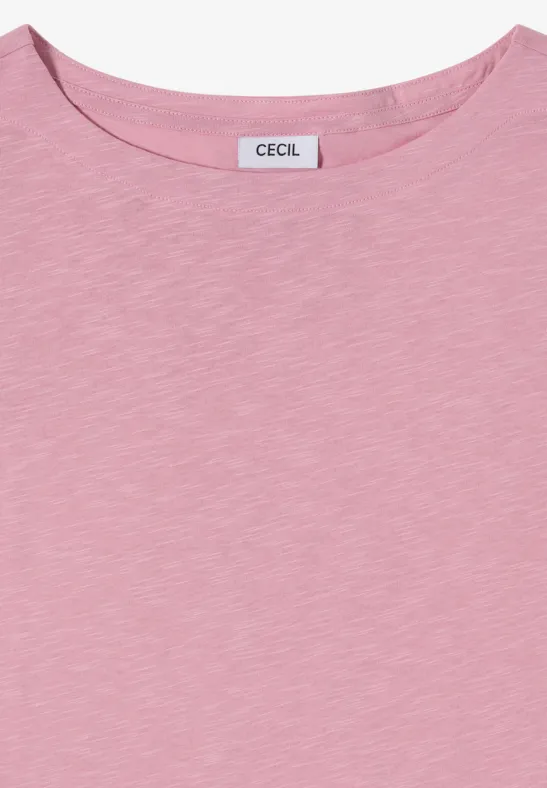 T-shirt rose chiné avec encolure ronde et étiquette CECIL.