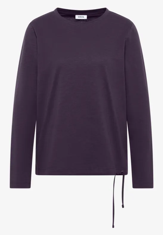 T-shirt à manches longues violet foncé avec encolure ronde et cordon latéral