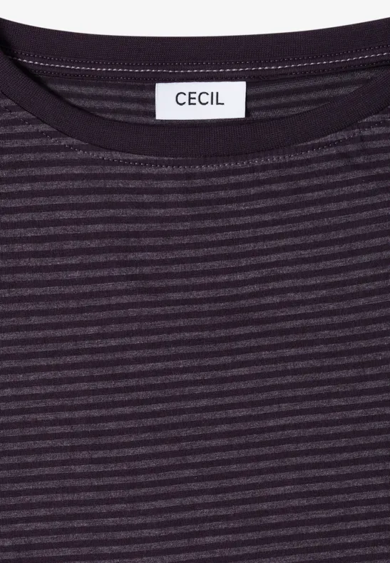 T-shirt finement rayé violet foncé avec étiquette CECIL.