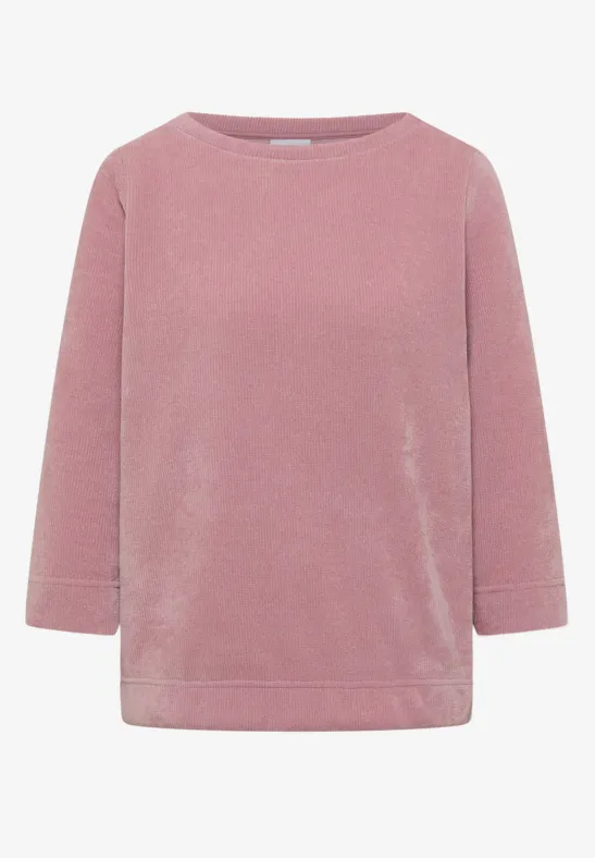 Pull en peluche rose à col rond et manches longues
