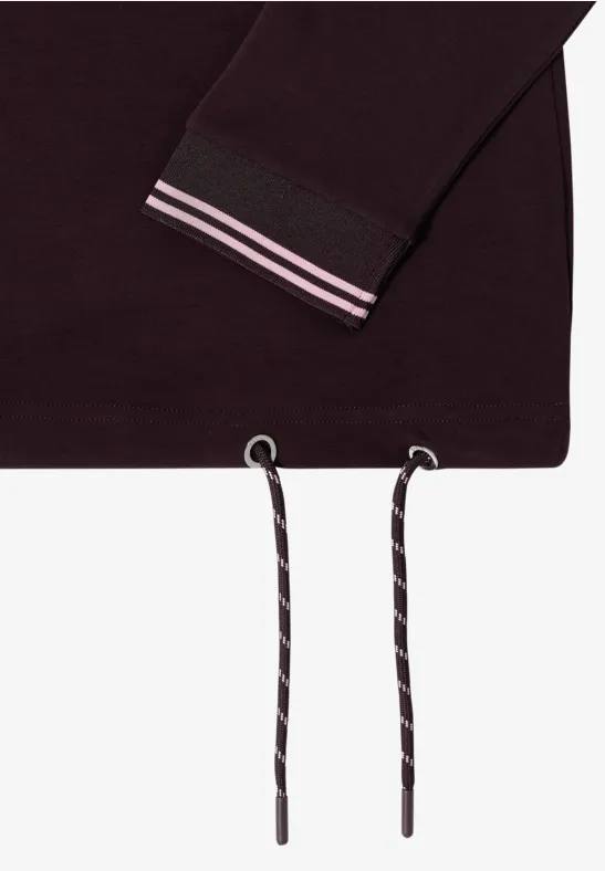 Dunkles Sweatshirt mit gestreiftem Ärmelbund und Kordeln am Saum