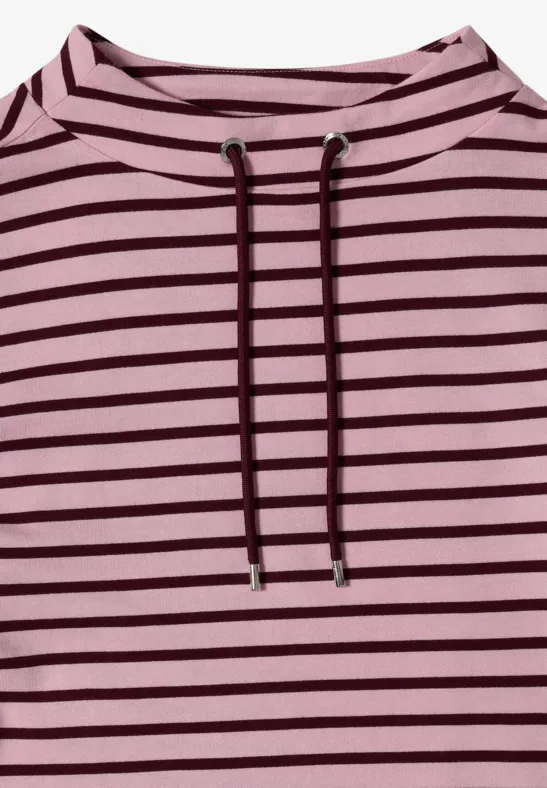 Sweat à capuche rose à rayures sombres avec cordons