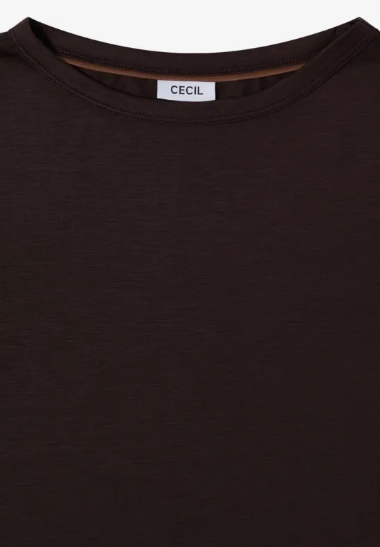 T-shirt noir à col rond avec étiquette CECIL.