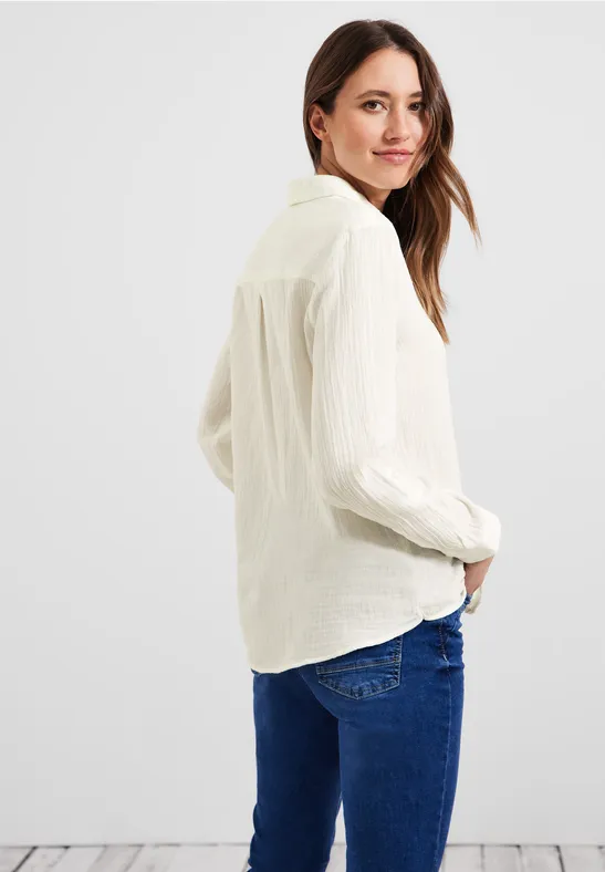 Musselin Bluse in Unifarbe vanilla white