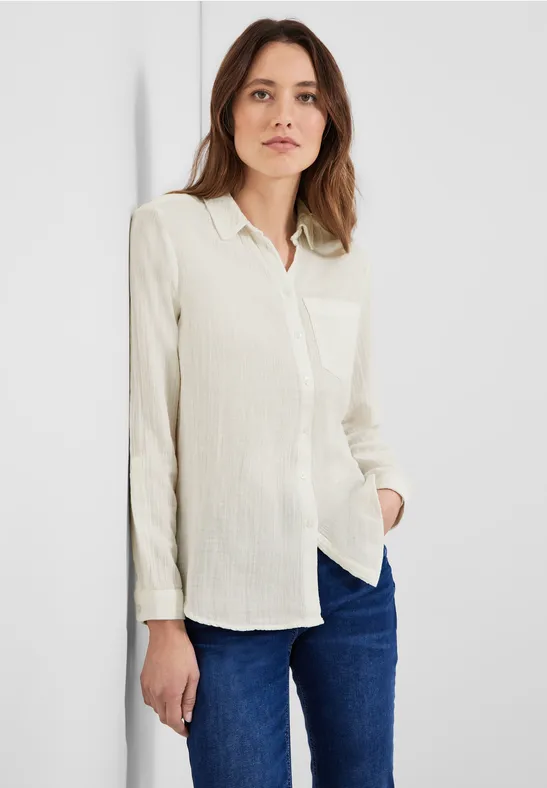Musselin Bluse in Unifarbe vanilla white