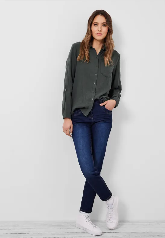 Musselin Bluse in Unifarbe easy khaki