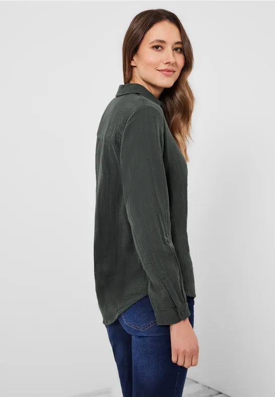 Musselin Bluse in Unifarbe easy khaki
