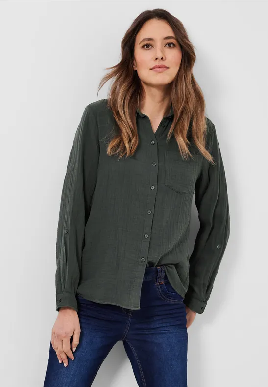 Musselin Bluse in Unifarbe easy khaki