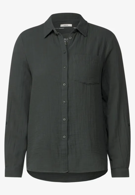 Musselin Bluse in Unifarbe easy khaki