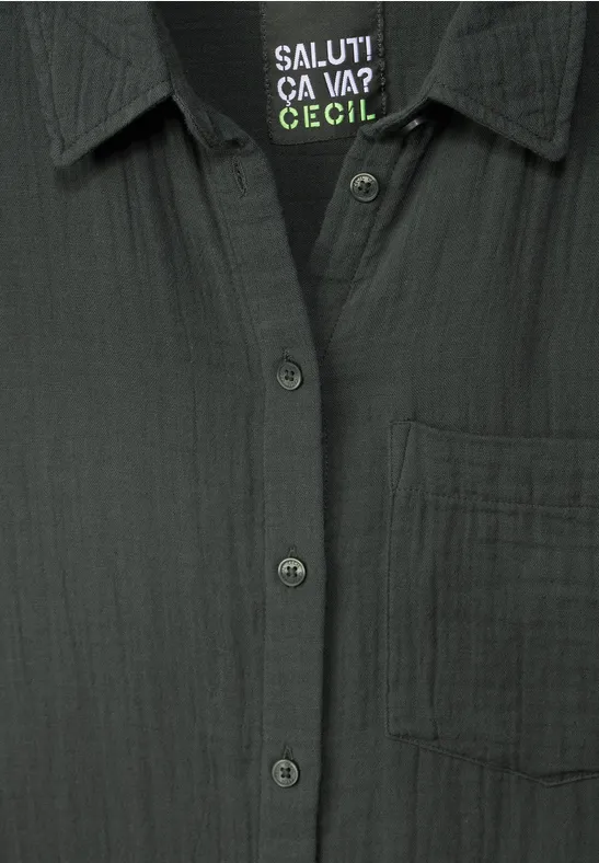 Musselin Bluse in Unifarbe easy khaki