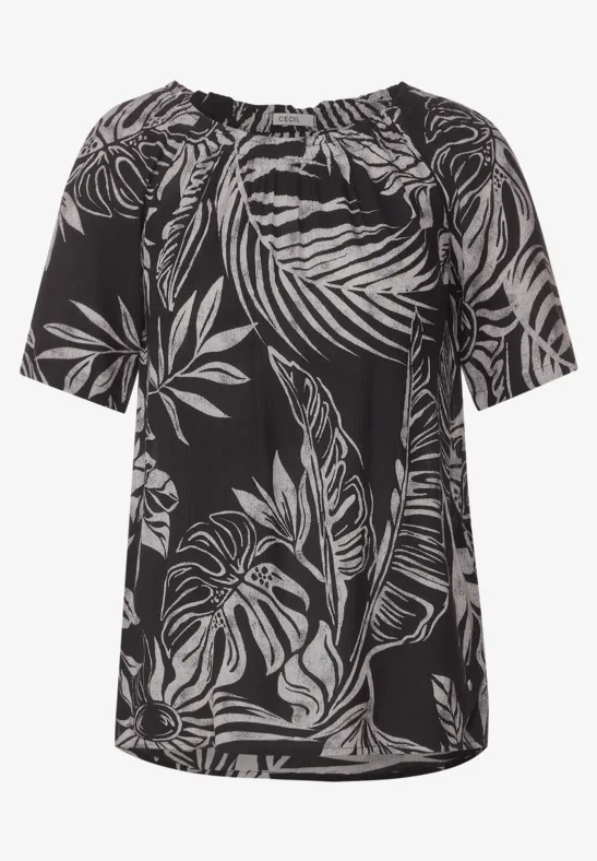 Bluse mit Blätterprint carbon grey