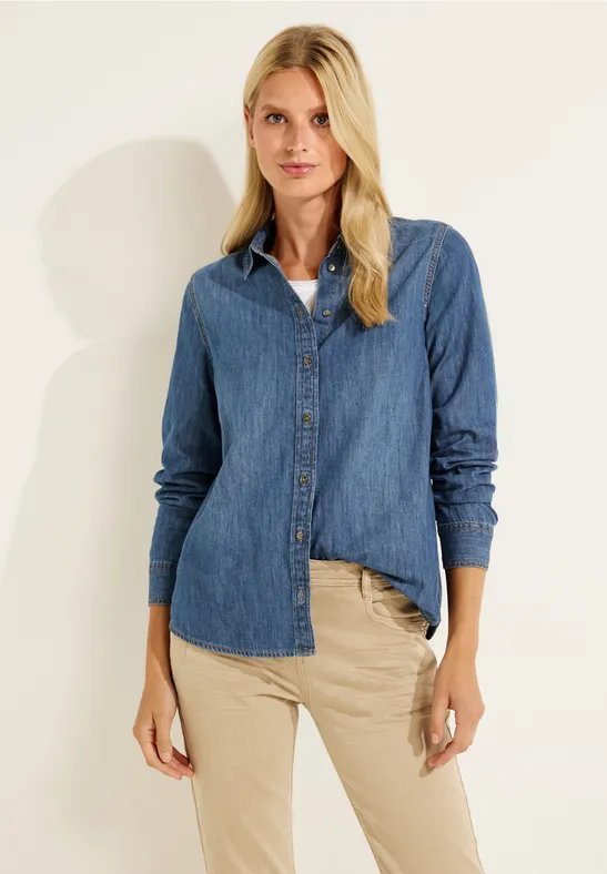 Jeansbluse in Blau mid blue wash