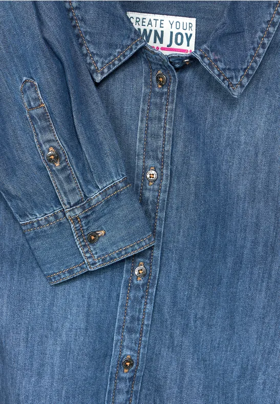 Jeansbluse in Blau mid blue wash