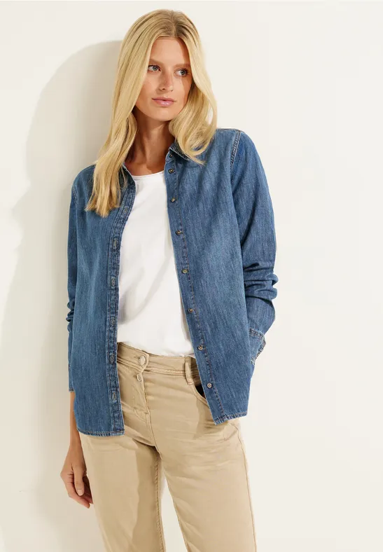 Jeansbluse in Blau mid blue wash