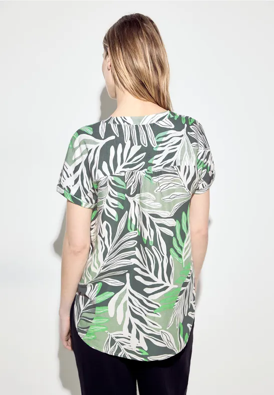 Blouse met bladprint soft salvia green