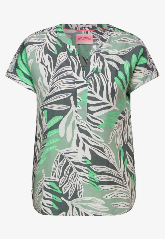 Blätterprint Bluse soft salvia green