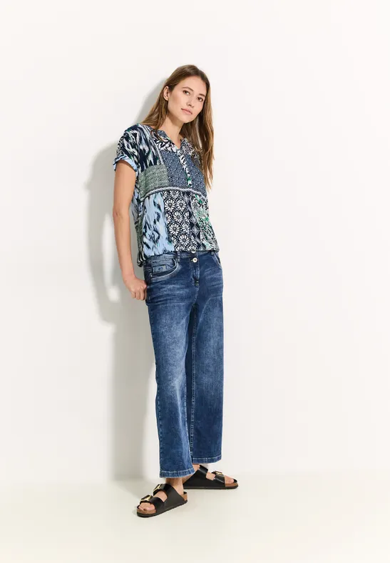 Patchwork Print Bluse dark petrol blue