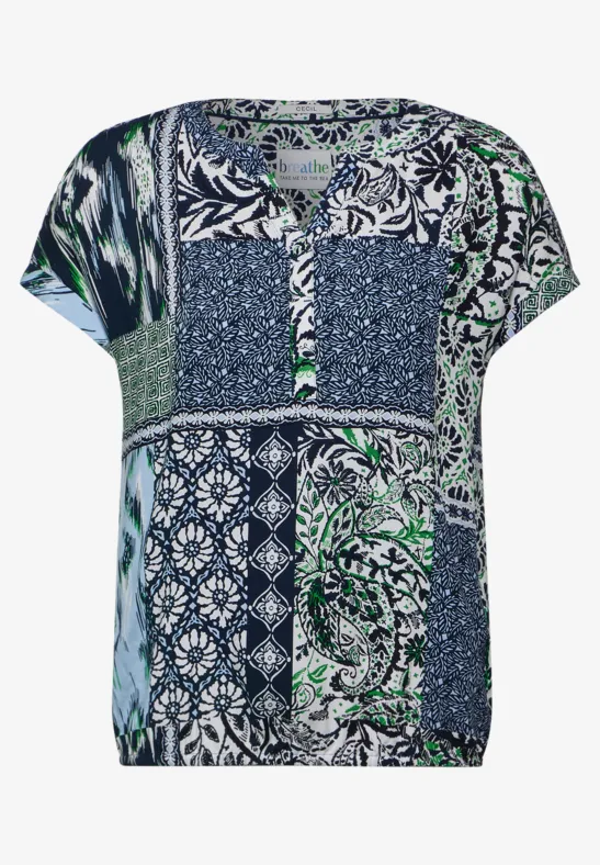 Patchwork Print Bluse dark petrol blue