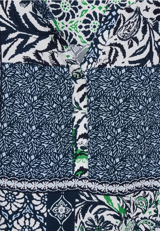 Patchwork Print Bluse dark petrol blue