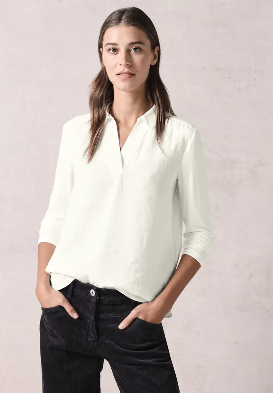 Bluse mit Jersey-Arm vanilla white