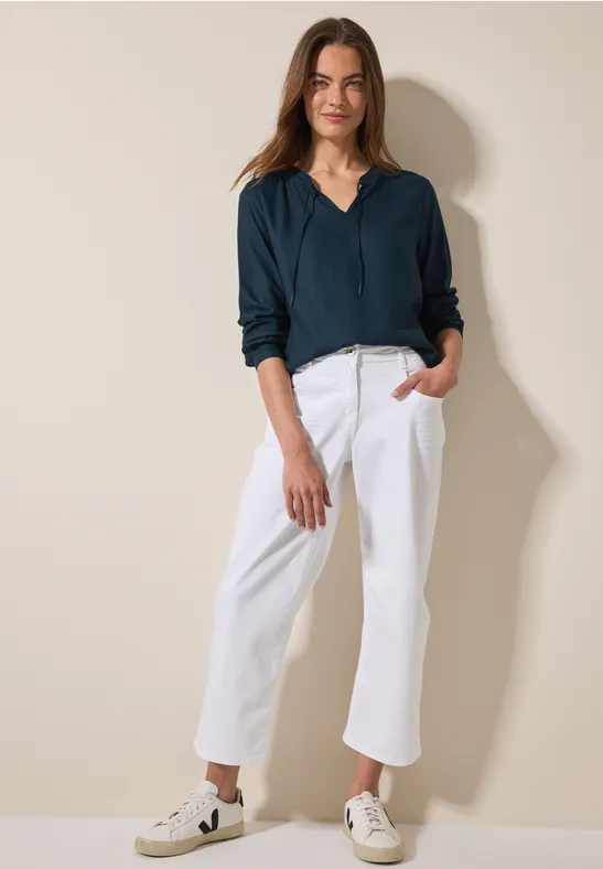 Bluse mit elastischem Saum oil blue