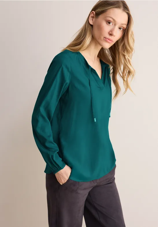 Bluse in Unifarbe petrol green