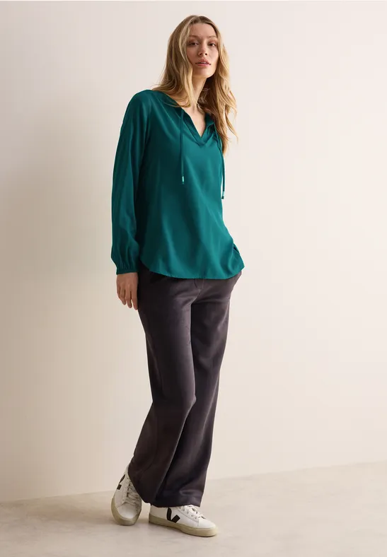 Bluse in Unifarbe petrol green