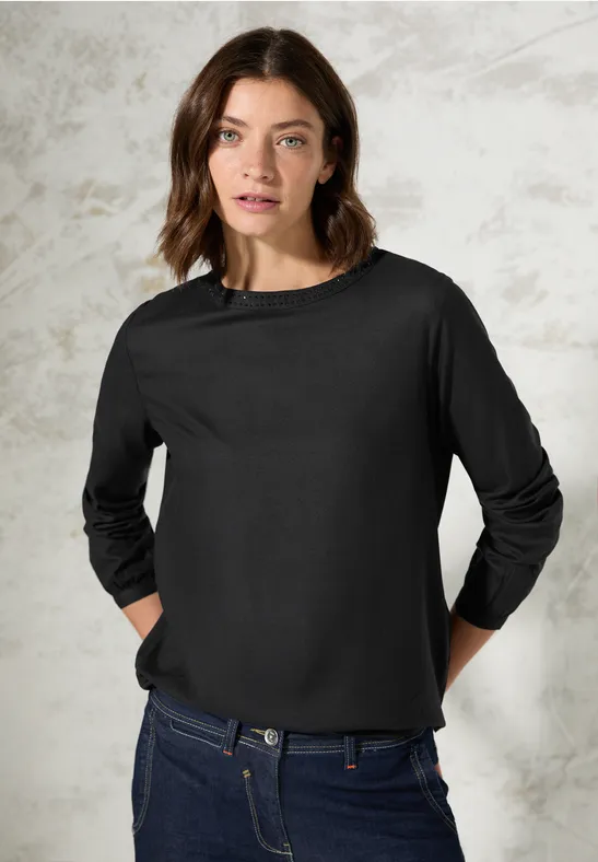 Bluse mit Schmucksteinen Black