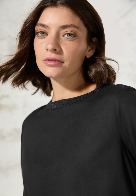 Bluse mit Schmucksteinen Black