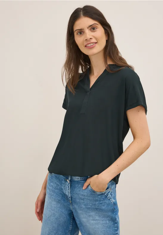 Bluse in Unifarbe ink green