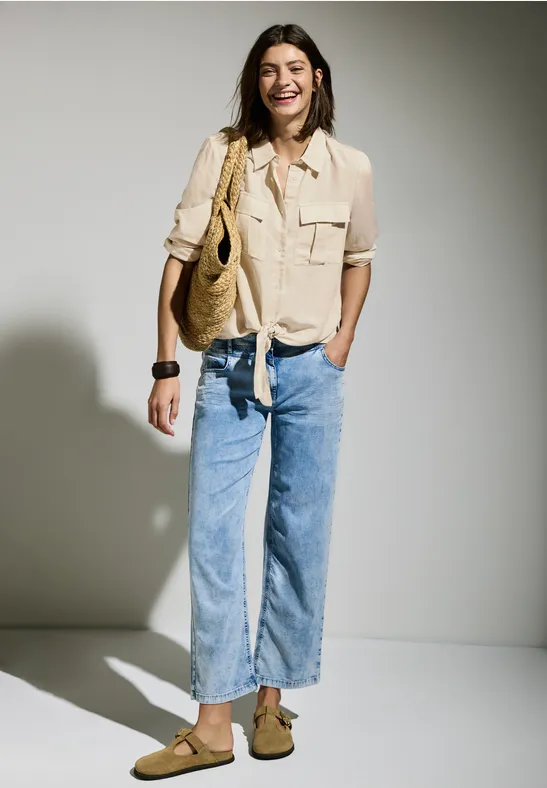 Bluse mit Knoten am Saum pumice beige