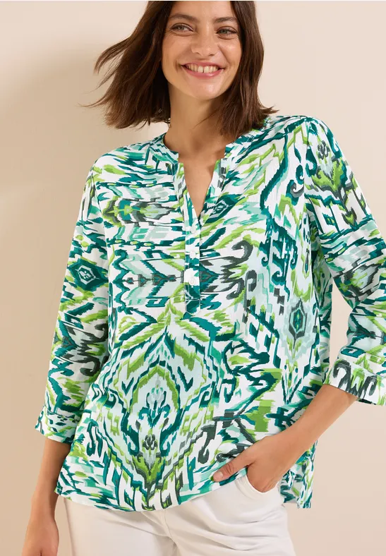 Blouse à motifs en lin mélangé green lagoon