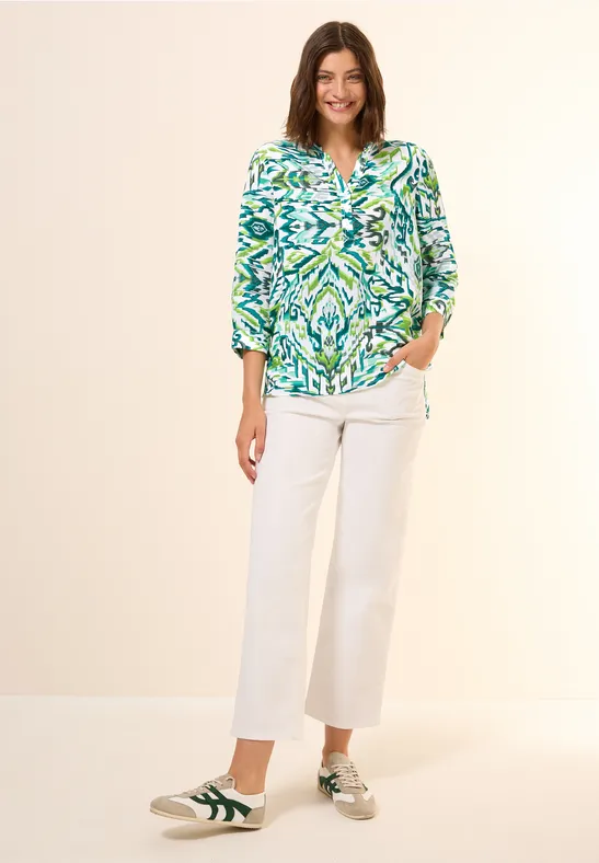 Blouse à motifs en lin mélangé green lagoon