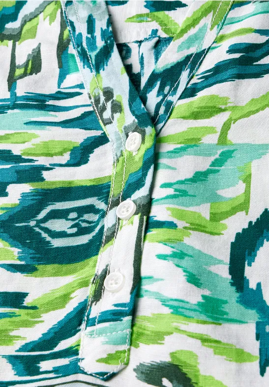 Blouse à motifs en lin mélangé green lagoon
