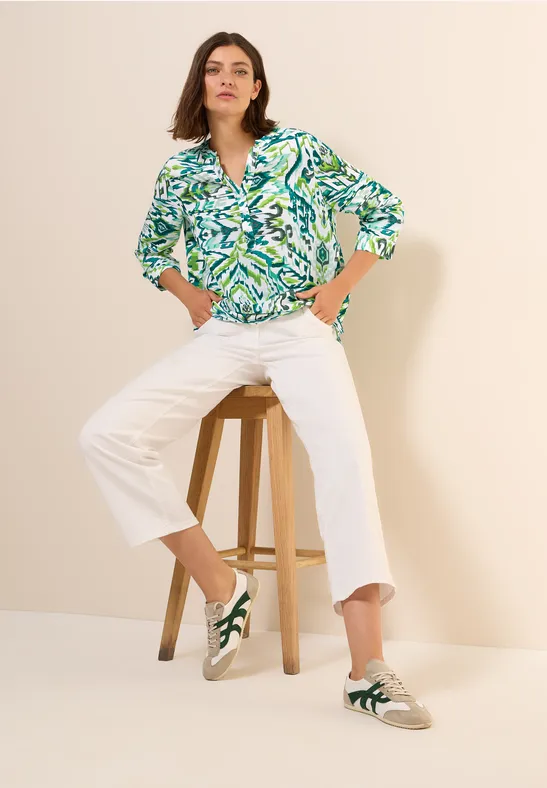 Blouse à motifs en lin mélangé green lagoon