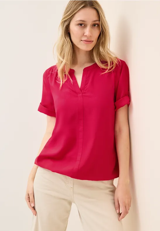 Split Neck Viskose-Bluse glazed apple red