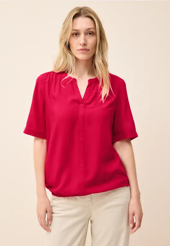 Split Neck Viskose-Bluse glazed apple red