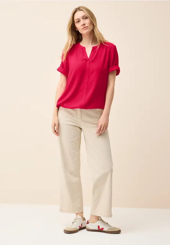 Split Neck Viskose-Bluse glazed apple red