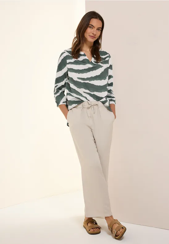 Gemusterte Baumwollbluse dark balmy khaki