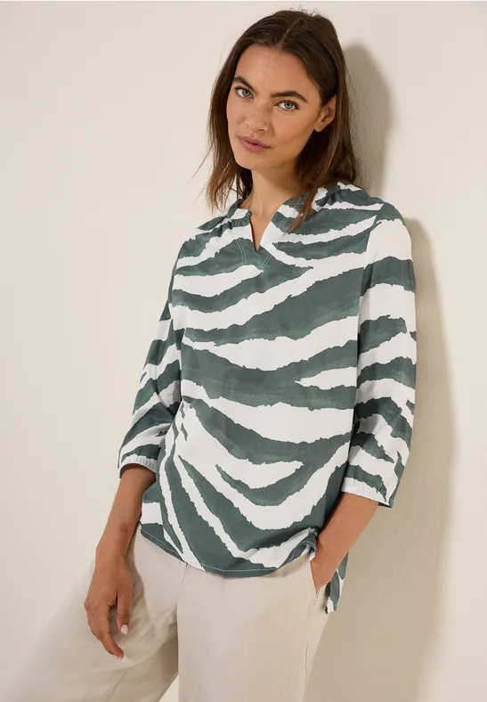 Gemusterte Baumwollbluse dark balmy khaki