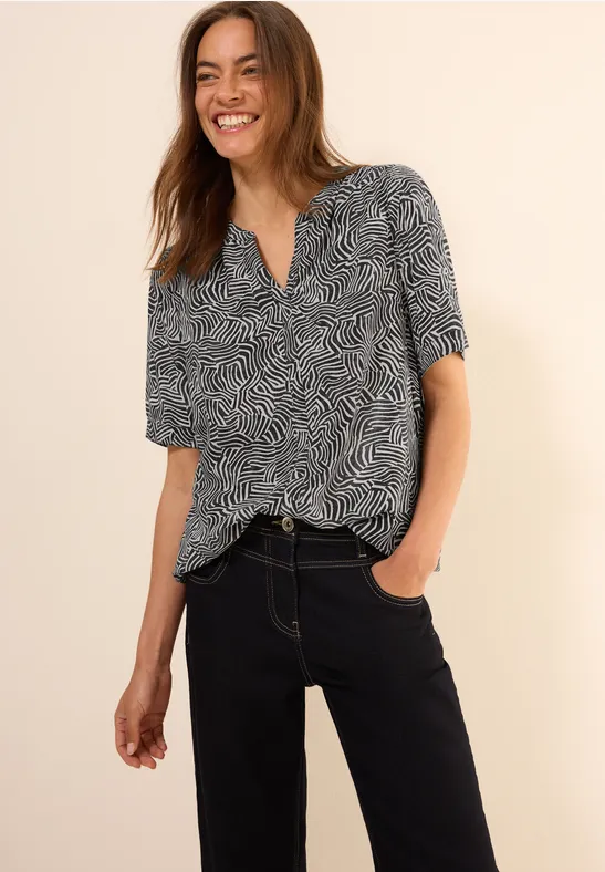 Blouse à col fendu à motifs volcanic grey