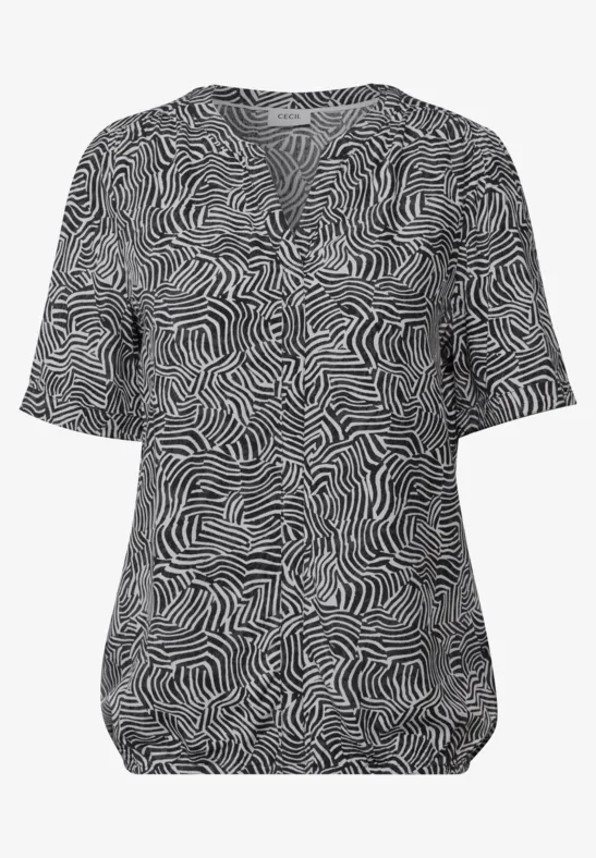 Blouse à col fendu à motifs volcanic grey