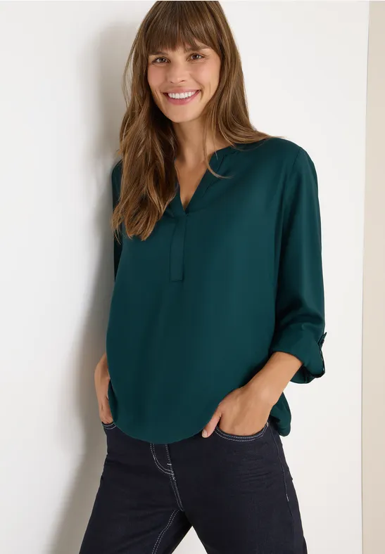 Bluse in Unifarbe dark sea green