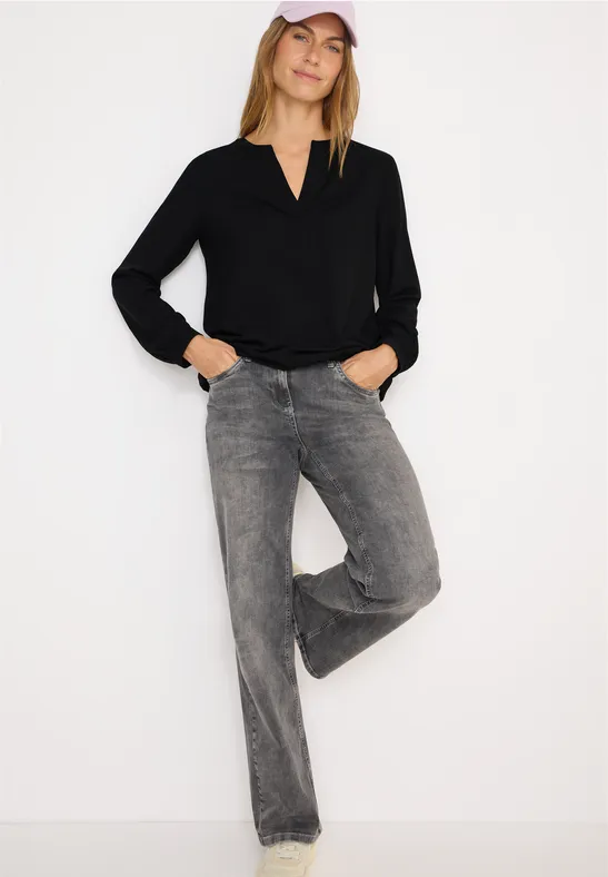 Blouse à col fendu Black