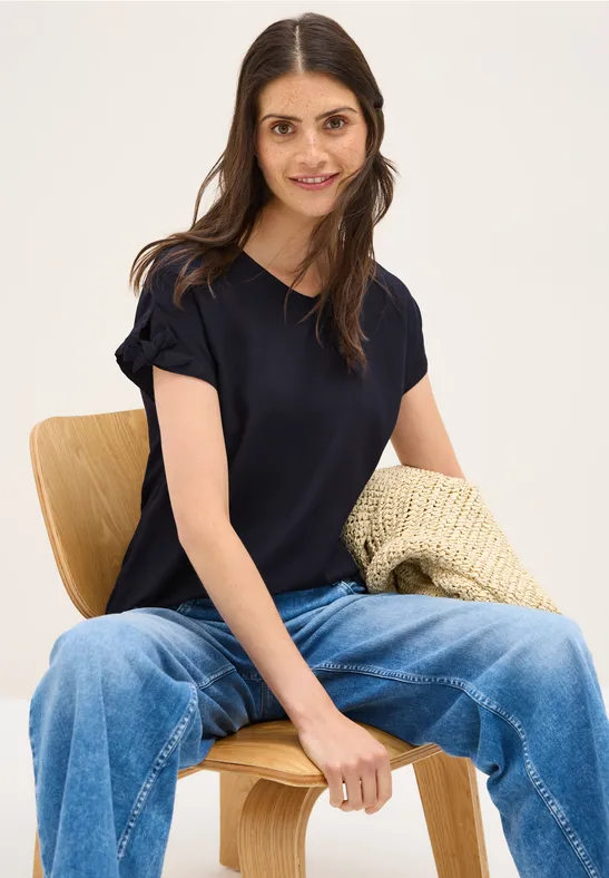 Blusenshirt in Unifarbe urban dark blue