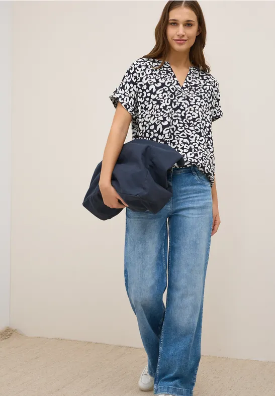 Gemusterte Split Neck Bluse urban dark blue