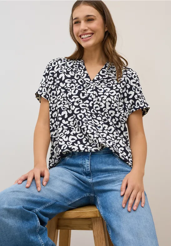 Gemusterte Split Neck Bluse urban dark blue