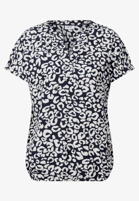 Gemusterte Split Neck Bluse urban dark blue