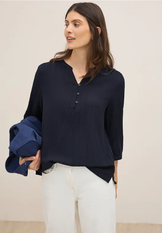 Strukturbluse in Unifarbe urban dark blue