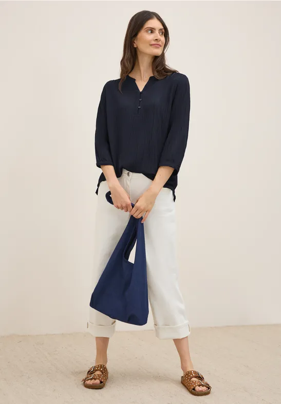 Strukturbluse in Unifarbe urban dark blue